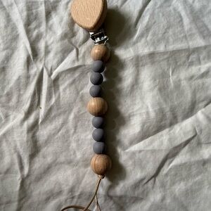 Wooden and Gray Silicone Pacifier Clip